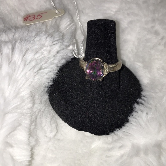 Genuine mystic topaz crystal set in sterling silver with whale tail bezel - Picture 2 of 4